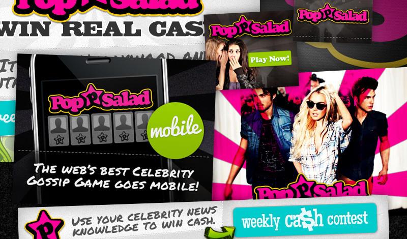 Various banner ads promoting Pop Salad