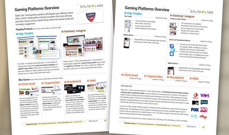 A Salad Labs one-page sales PDF outling products and services