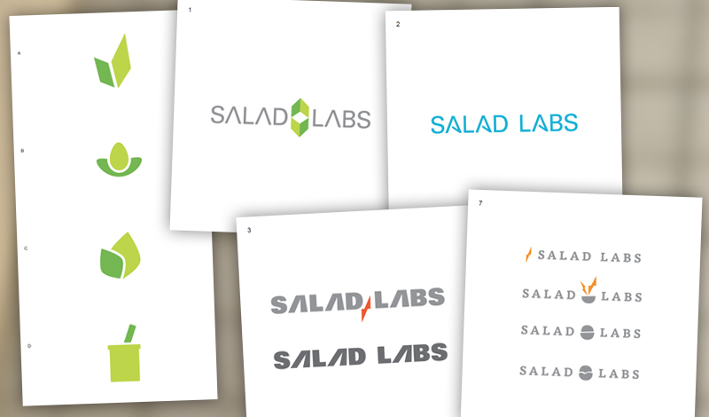 Initial sketches for the Salad Labs logo creation