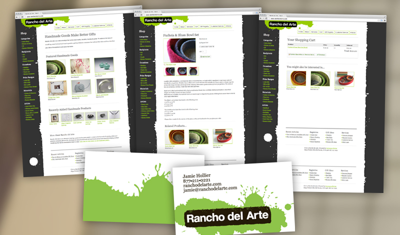 Screen captures of the Rancho Del Arte commerce Web app